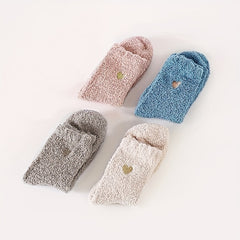4 Pairs Heart Print Socks Warm Fuzzy Women's Stockings