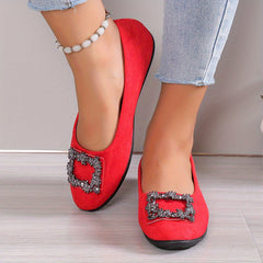 Women's Rhinestone Square Buckle Soft Ballet Flats