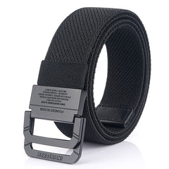 Men's Double Ring Buckle Nylon Elastic Belt Outdoor Casual Tactical Durable Belt