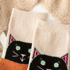 5 Pairs Cat Pattern Crew Socks Women's Stockings