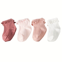 4 Pairs Baby Girls Socks, Soft Breathable & Non Slip for Autumn & Winter