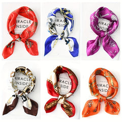 Classic Chain Print Satin Silk Square Scarf Shawl Bandana for Women