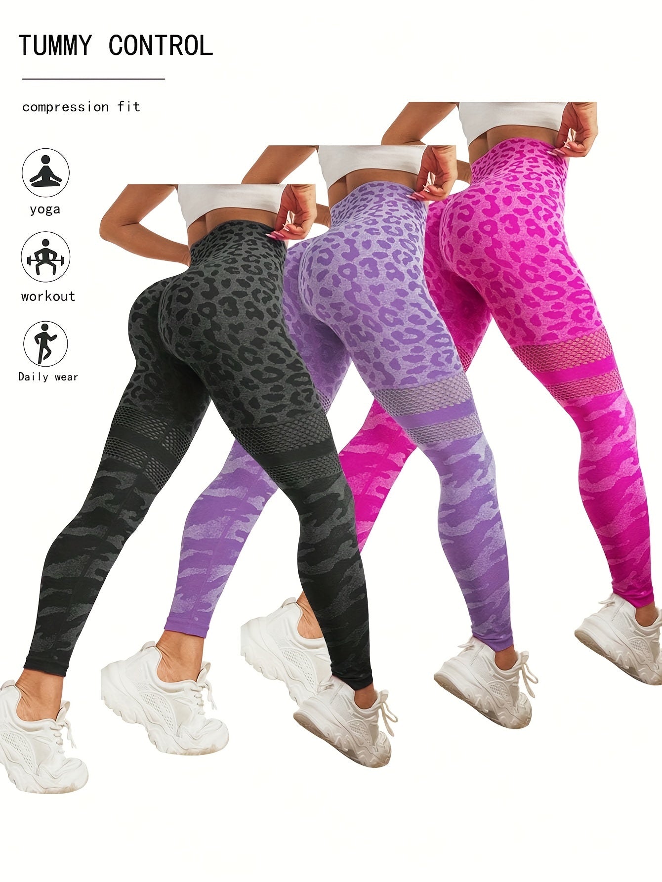 Leopard Print Hollow Yoga Pants High Waist Sports Leggings