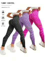 Leopard Print Hollow Yoga Pants High Waist Sports Leggings