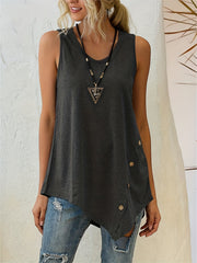 Button Decor Crew Neck Sleeveless Tank Top for Summer
