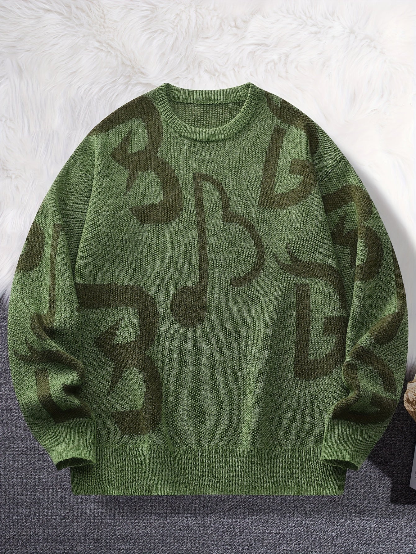 Men's Music Notes Pattern Casual Sweater