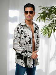 Men's Newspaper Print Casual Shirt