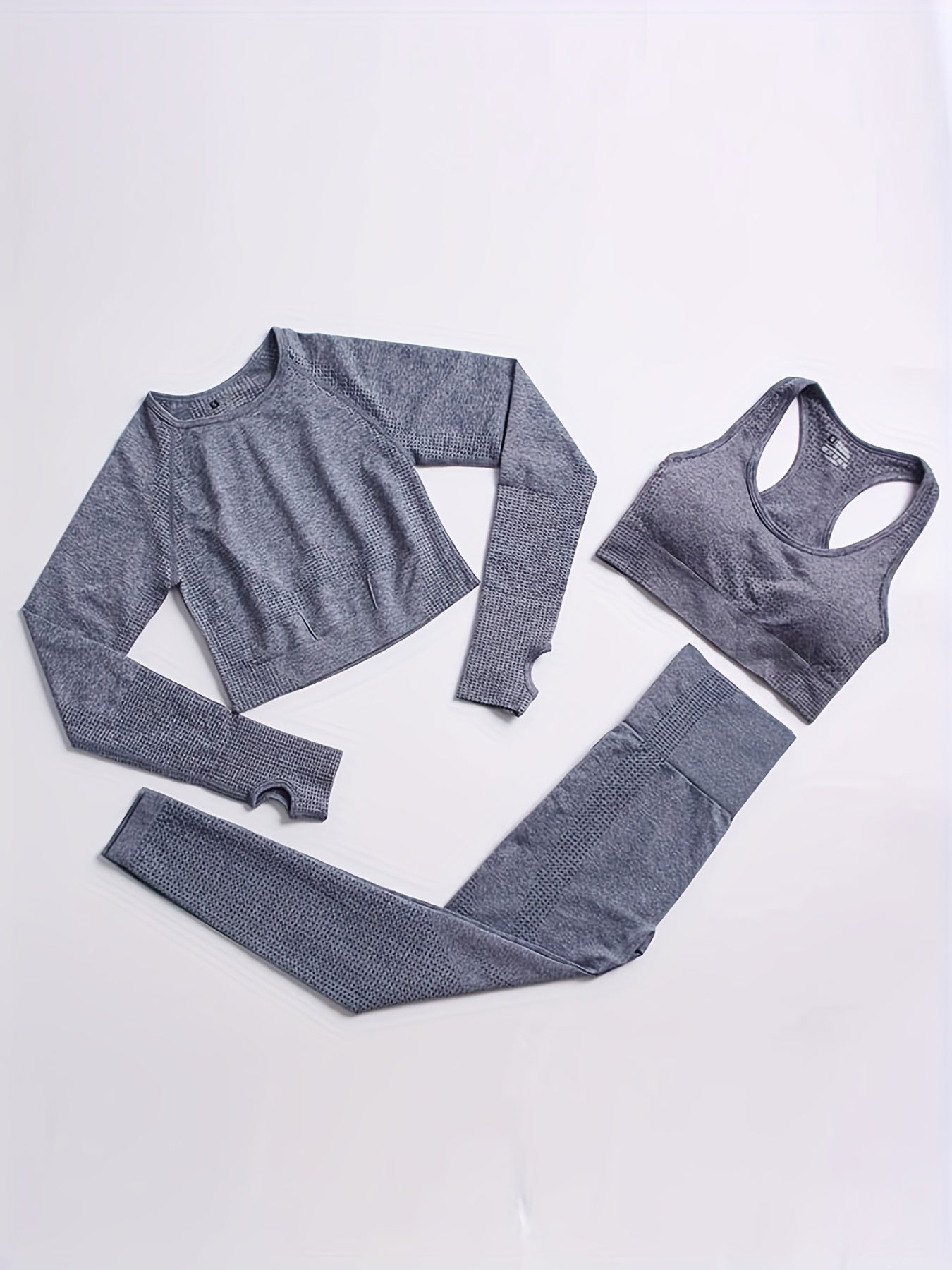 Women's Solid Yoga Sports Set Racer Back Sports Bra Crop Top and Leggings