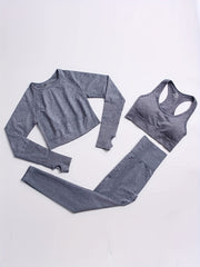 Women's Solid Yoga Sports Set Racer Back Sports Bra Crop Top and Leggings