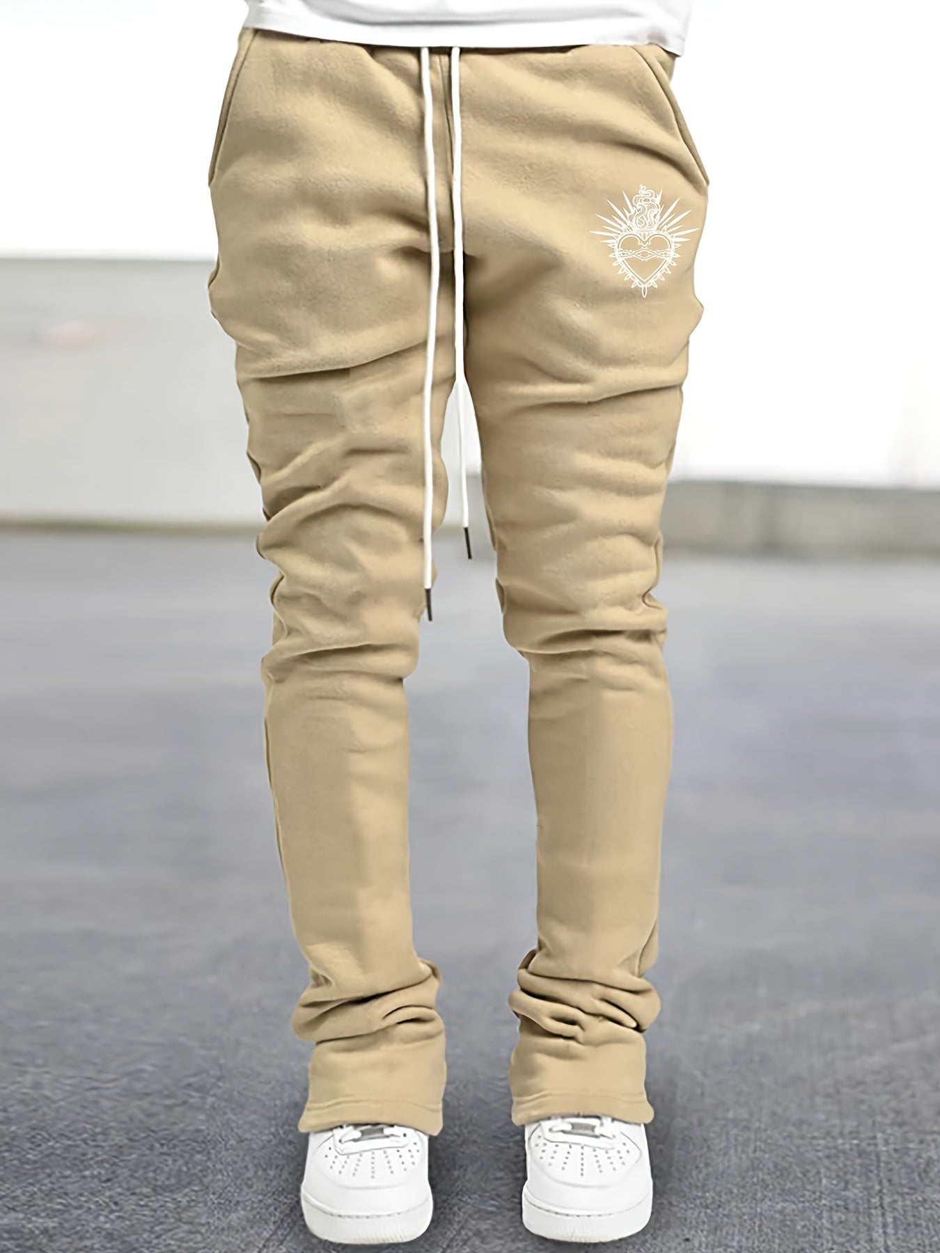 Heart Pattern Flared Trousers Men s Casual Street Style Joggers
