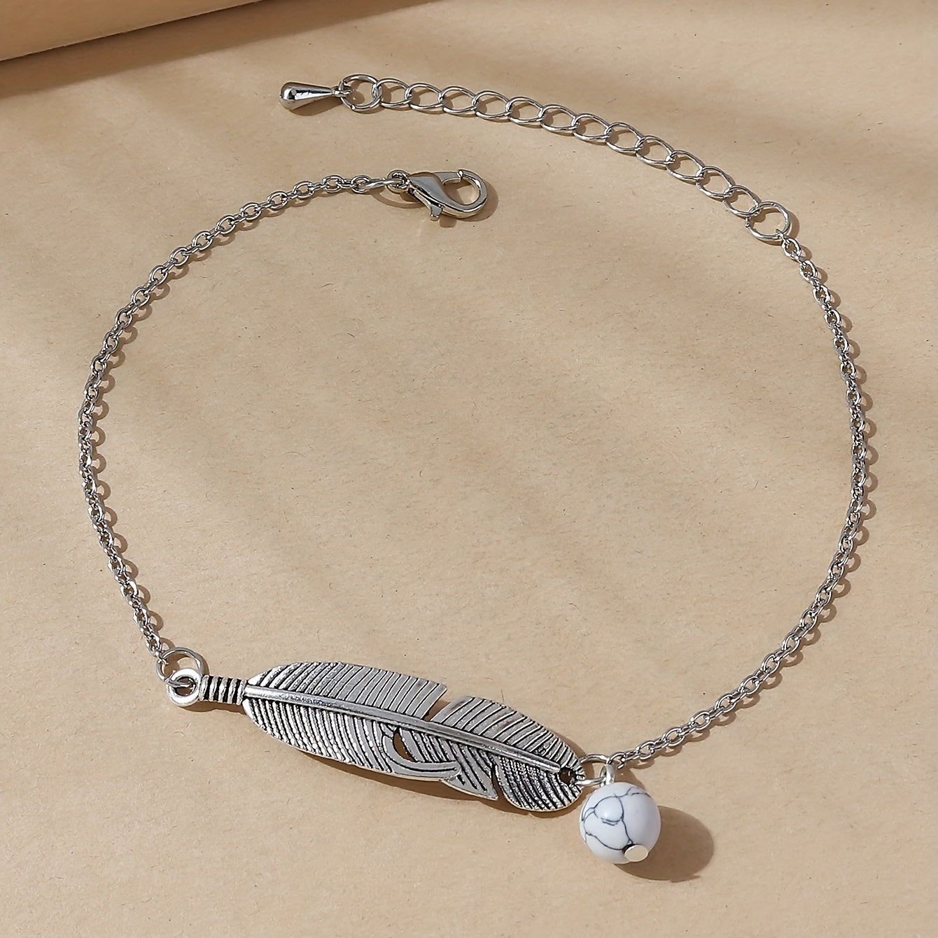 Leaf Shape Ankle Bracelet Stone Pendant Chain for Summer Beach Jewelry