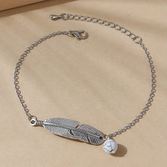 Leaf Shape Ankle Bracelet Stone Pendant Chain for Summer Beach Jewelry