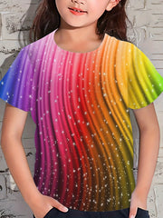 Kids Rainbow Pattern Short Sleeve T-shirt for Summer Sports