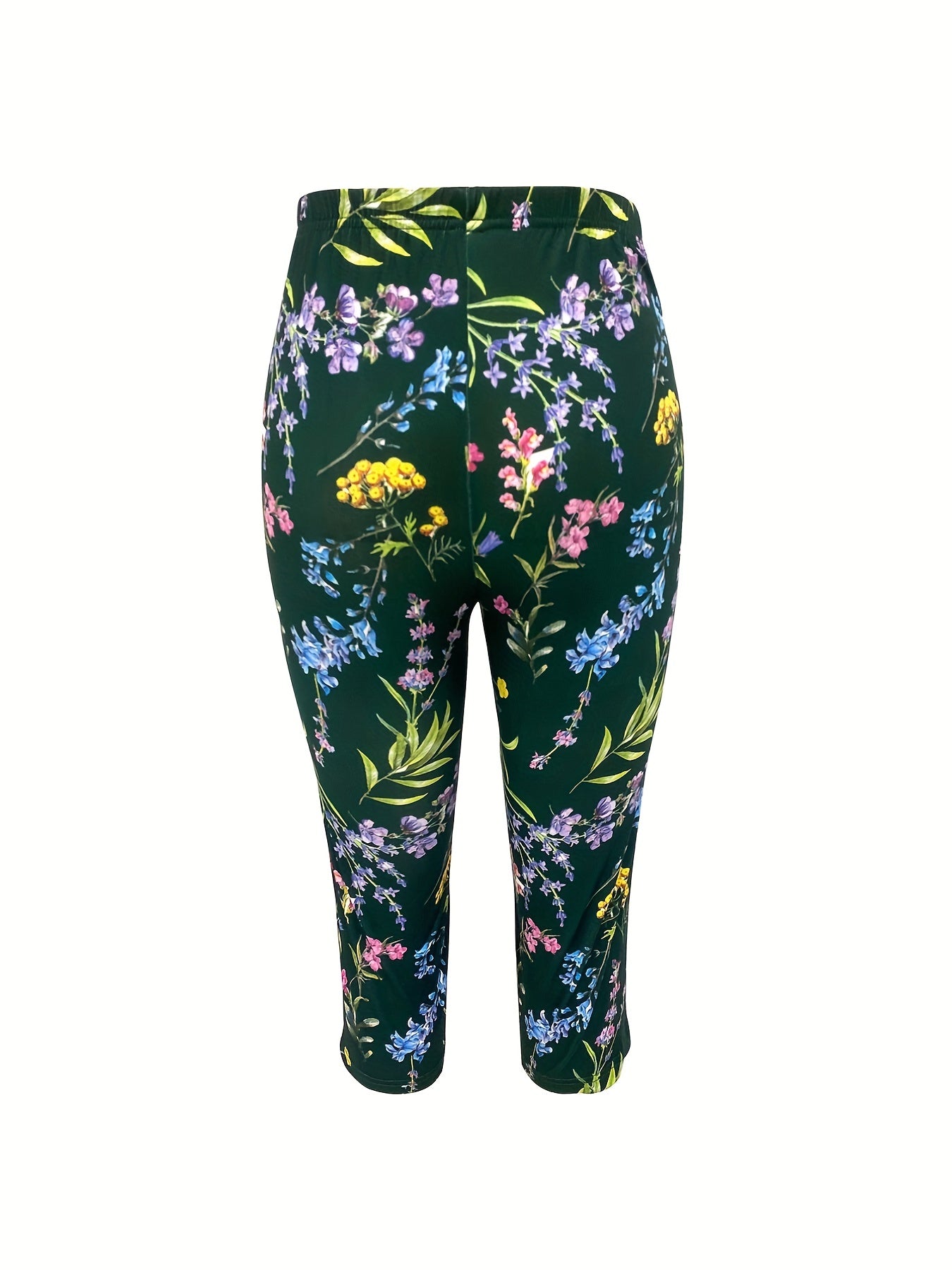 Floral Print Skinny Capris Leggings Women's Crop Leggings
