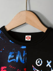 Boys 2pcs Sweatshirt & Pants Letter Graffiti Print Crew Neck Pullover Top