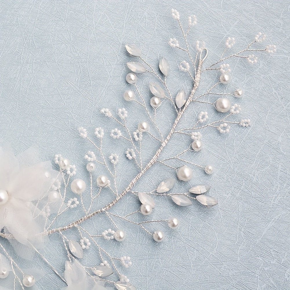 Mesh Flower Pearl Hair Band Bridal Wedding Headwear