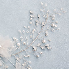 Mesh Flower Pearl Hair Band Bridal Wedding Headwear