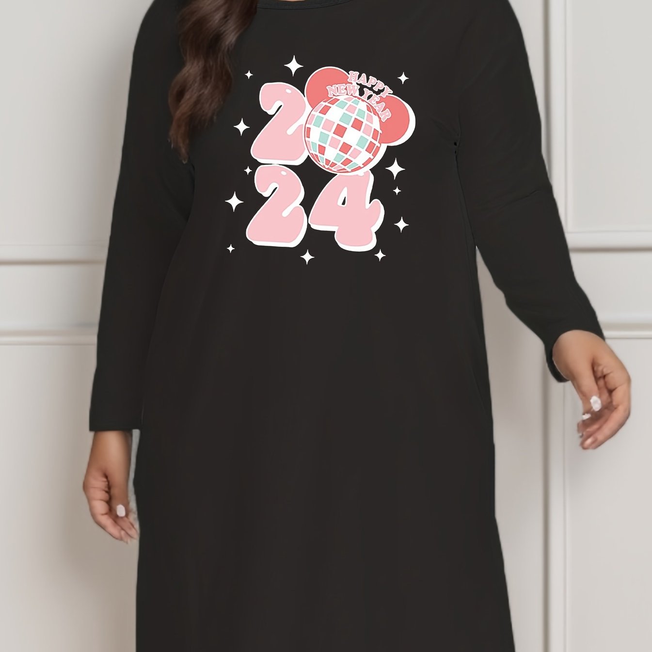 Colorful Ball & Slogan Print Long Sleeve Lounge Dress