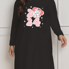 Colorful Ball & Slogan Print Long Sleeve Lounge Dress