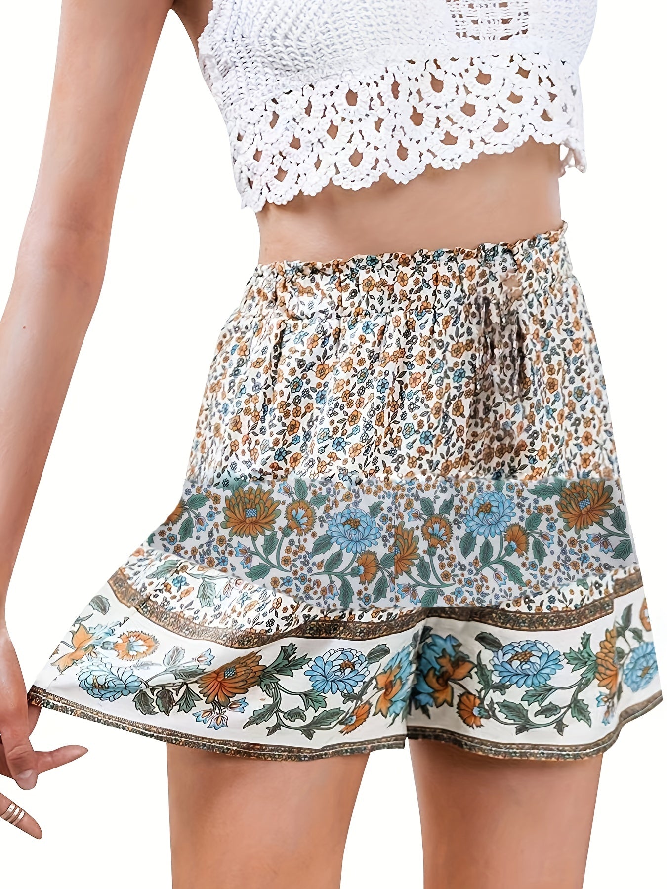 Floral Print Drawstring Shorts Wide Leg Summer Shorts