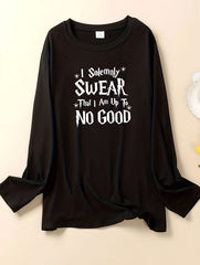 Plus Size Lounge Top Women's Plus Letter Graphic Long Sleeve Round Neck