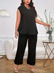 Solid Tank Top & Wide Leg Pants Set