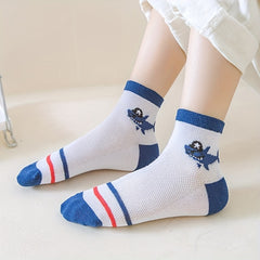 5pairs Baby Boys Cartoon Pattern Socks Breathable Low Cut Boat Socks