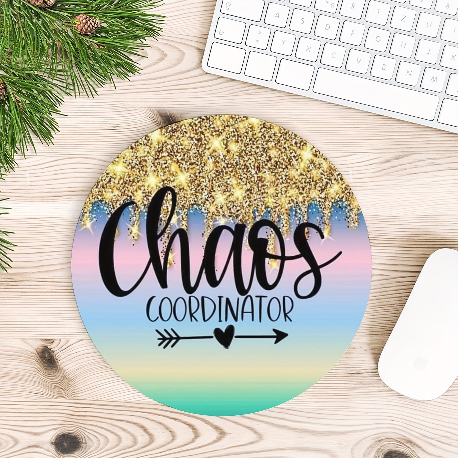Chaos Design Round Gaming Mouse Pad for Women, Non-Slip Rubber Mouse Mat
