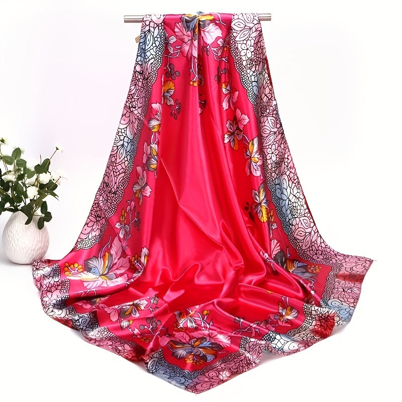 Flower Print Vintage Shawl Classic Satin Square Scarf Bandana