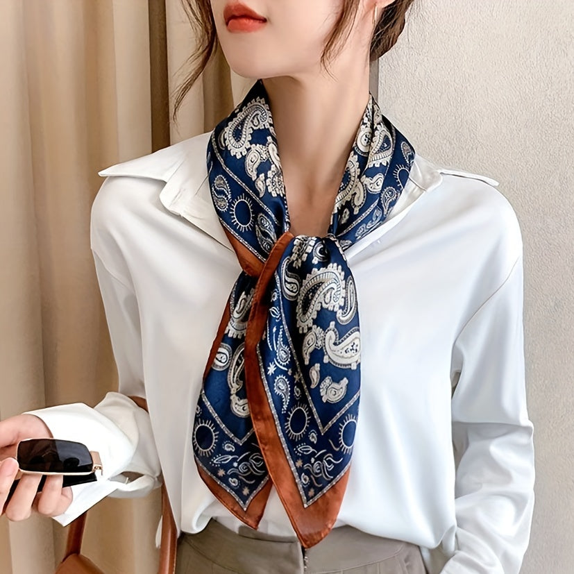 Paisley Print Satin Square Scarf Neckerchief Head Wrap Hair Accessory