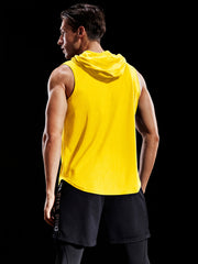 Men's Quick Drying Sleeveless Hooded Vest for Fitness Training