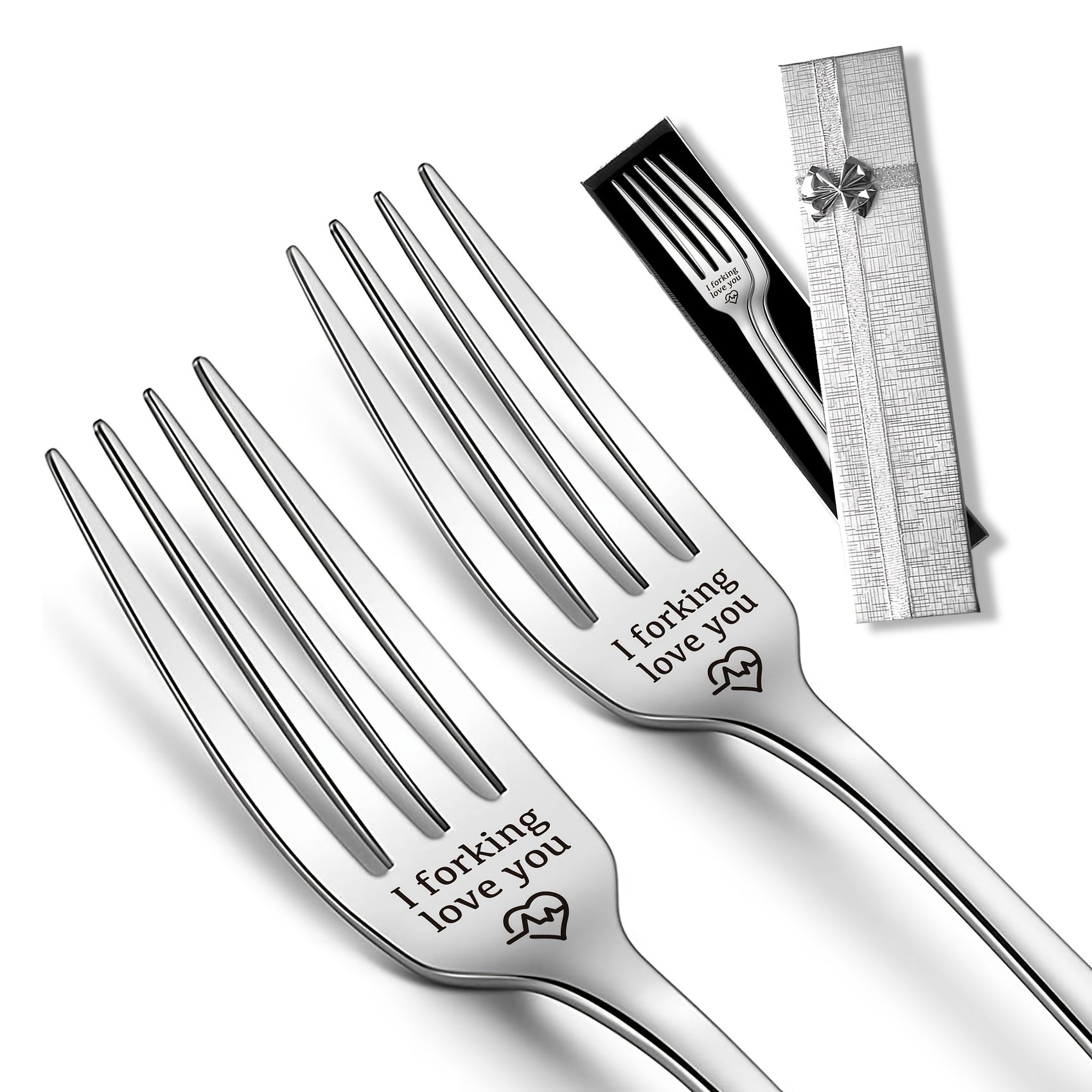 2pcs Forks with I Forking Love You Print Stainless Steel Tableware