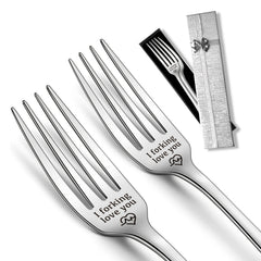 2pcs Forks with I Forking Love You Print Stainless Steel Tableware