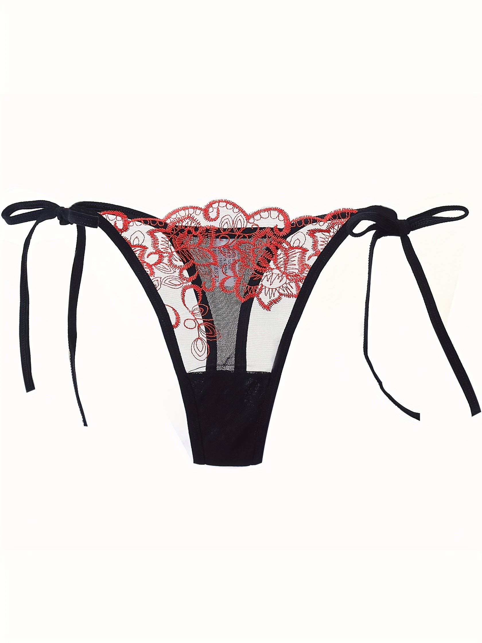 6pcs Lace Mesh Thongs Sheer Lace Up Panties Women's Lingerie