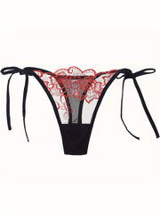 6pcs Lace Mesh Thongs Sheer Lace Up Panties Women's Lingerie