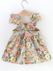 Baby Girls Ruffled Sleeves Flowers Princess Dress & Bow Bag Set
