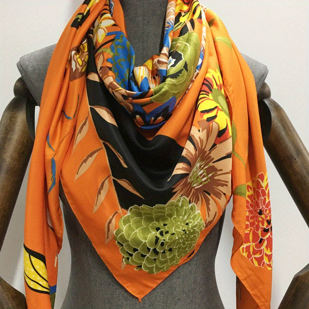 Large Plant Print Square Scarf Soft Sunscreen Shawl Wraps for Women