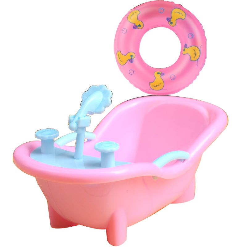 Pink Bathtub with Swimming Ring Bath Toy - Fun Simulated Bath for Kids