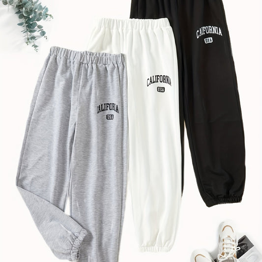 3pcs CALIFORNIA Letter Boys Active Sweatpants Breathable Jogger Sports Pants