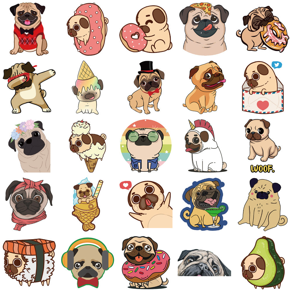 50 Cute Pug Cartoon Stickers for Decor & Crafts