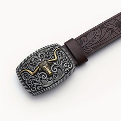 Embossed Leather Belt Retro Casual Waistband For Men