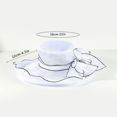 Wide Brim Sun Hat Organza Bridal Wedding Hat 3D Flower Church Hat