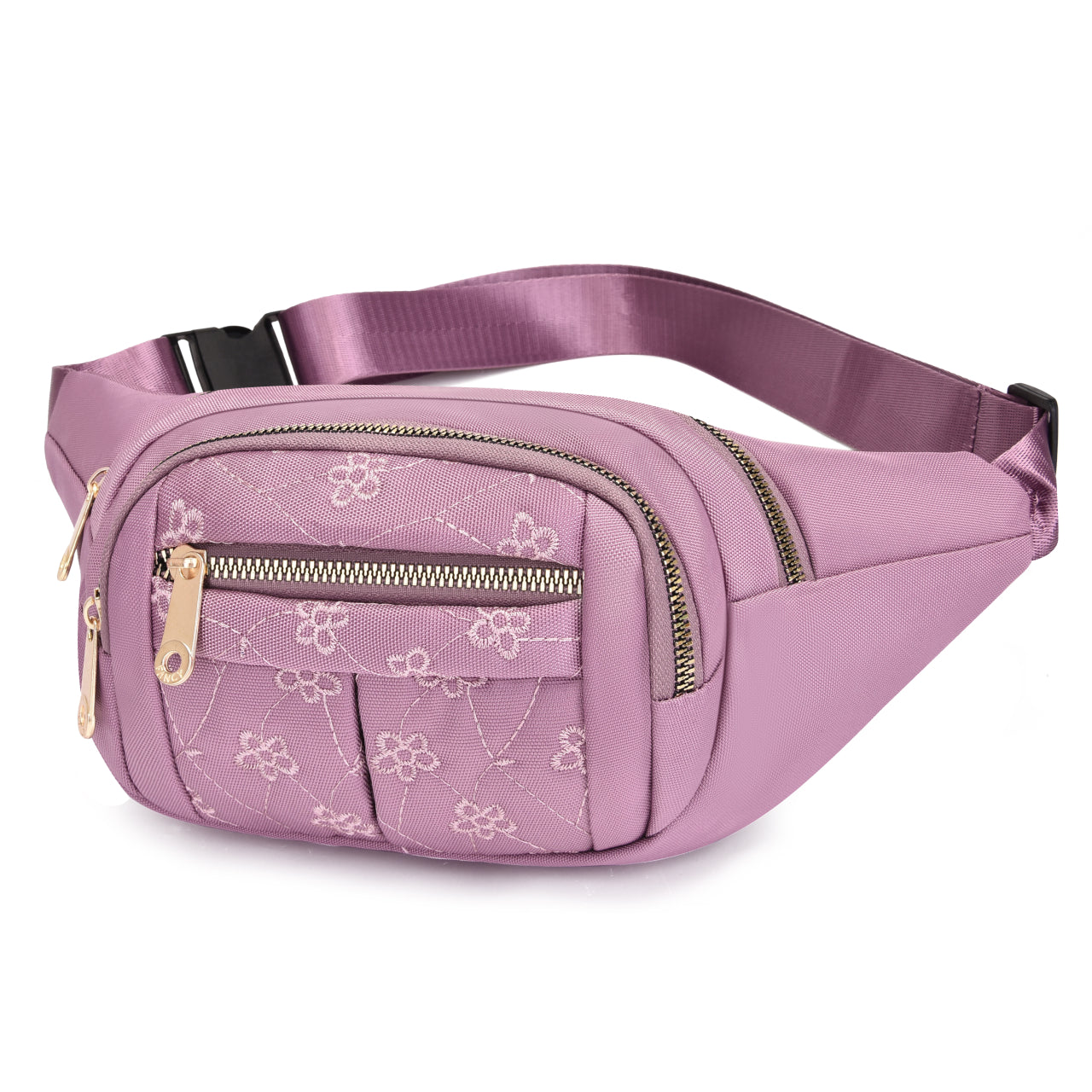 Flower Embroidery Nylon Fanny Pack Women's Zipper Crossbody Chest Bag