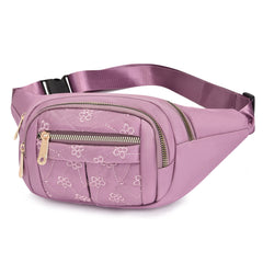 Flower Embroidery Nylon Fanny Pack Women's Zipper Crossbody Chest Bag