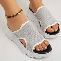 Women's Knitted Slide Sandals Open Toe Slip On Platform Slide Shoes