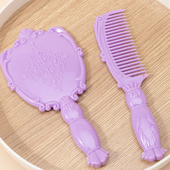 Vintage Purple Handheld Makeup Mirror Compact Purse Set