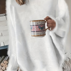 Women's Plus Solid Fluffy Round Neck Sweater