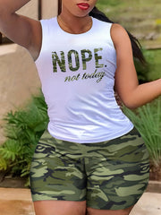 2 Pcs Letter Print Crew Neck Tank Top & Abstract Print Shorts Set
