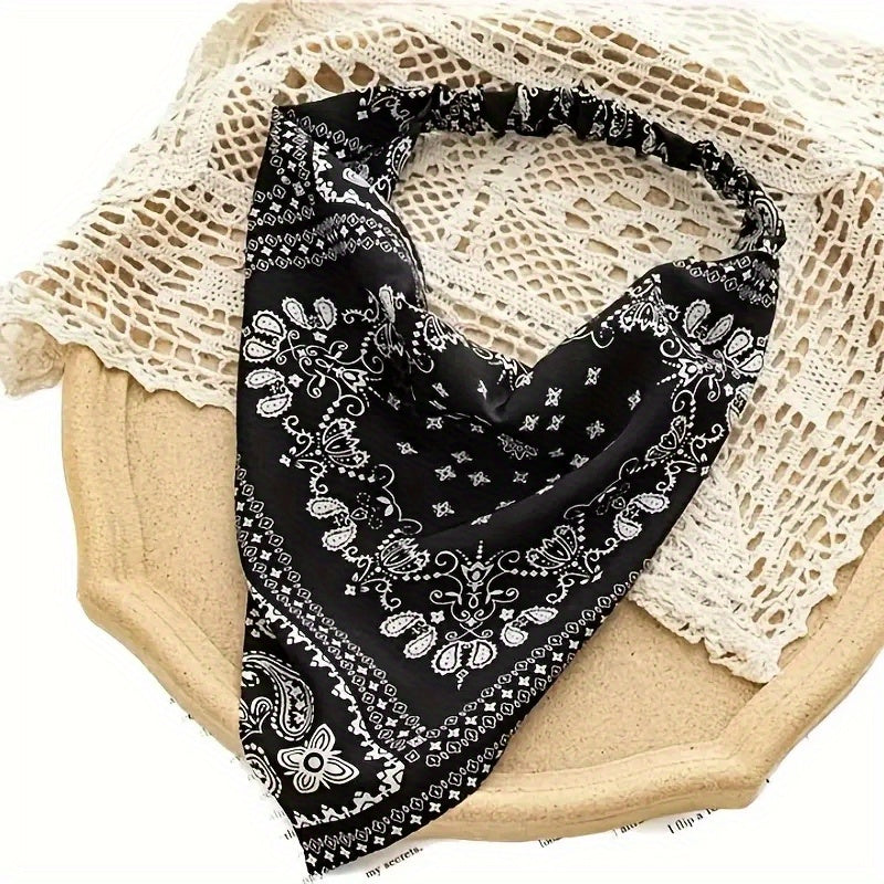 Paisley Print Head Scarf Triangle Bandana Hairband Elastic Headwrap