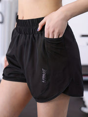 Letter Print Sports Shorts High Waist Quick Drying for Fitness